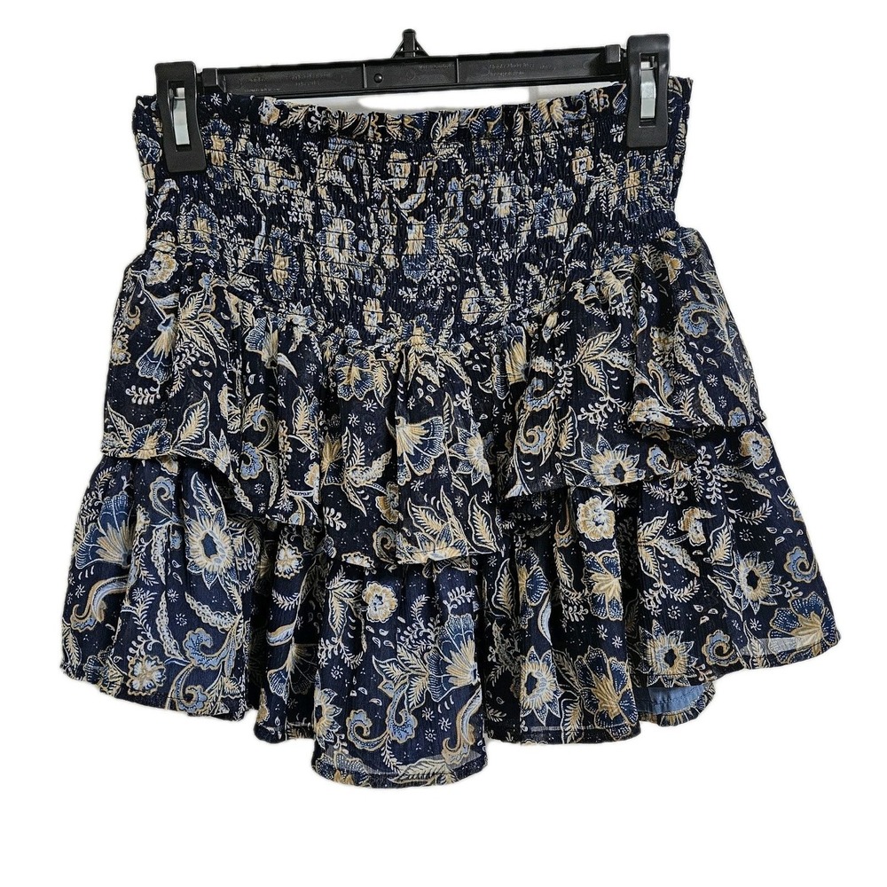 Patrons of Peace Skort Girls Lg Blue Floral Tiered Ruffle Smocked Ruffles Boho